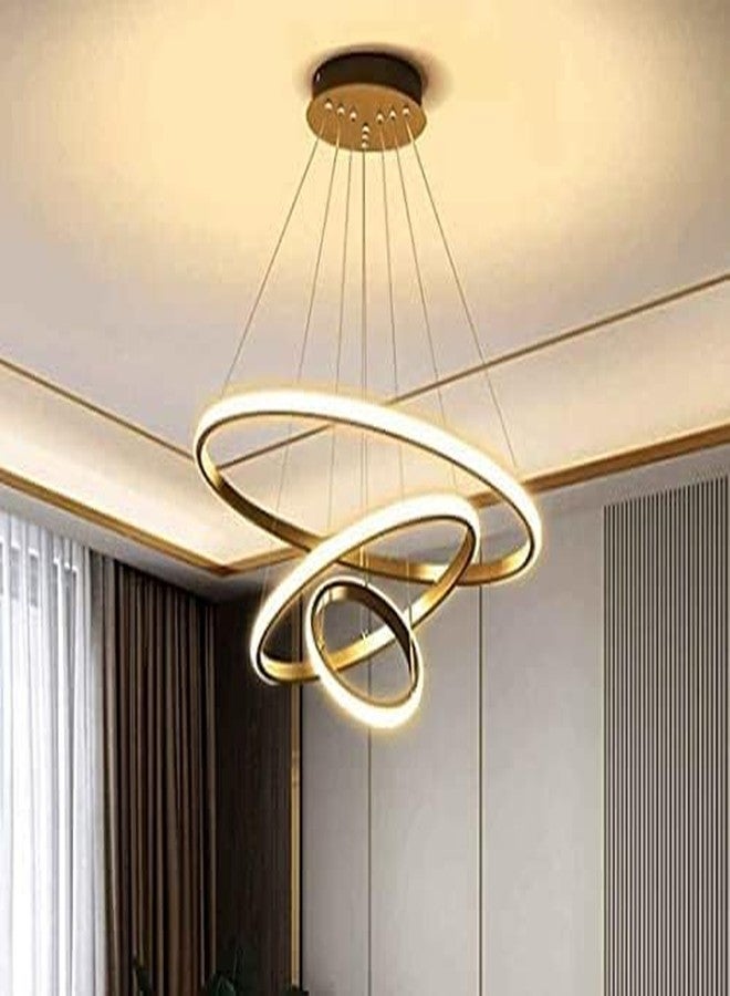 HDC 3 Ring Modern LED Chandelier Ceiling Lamp | Gold Finish Pendant Light with 3 Color Modes (Cool White, Warm White, Natural White) for Living Room, Hall, Dining, Lobby - Pack of 1 - Image 2